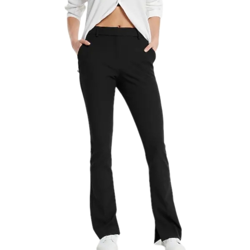 Kobi Halperin Black Flare Leg Dress Pants Side Slit Hem Stretch Knit Trousers